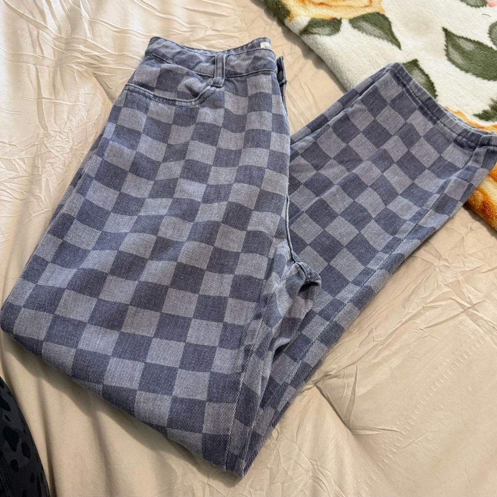 vestique Blue Checkered Skinny Jeans